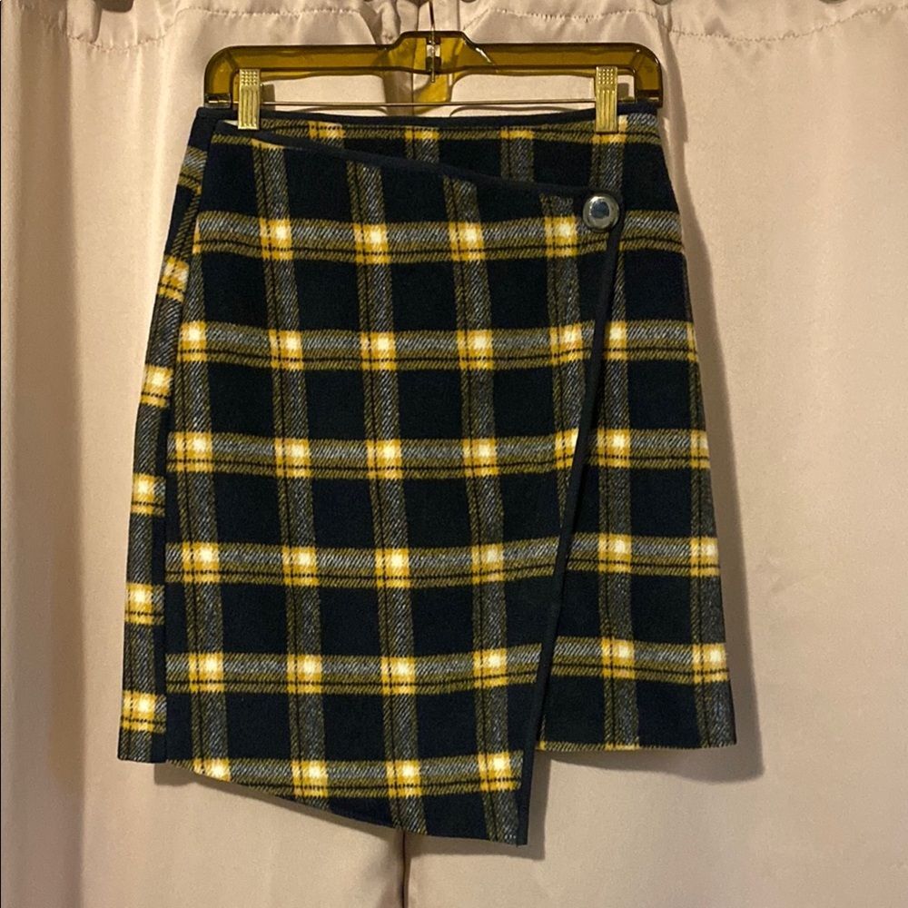 School Girl- Yellow and Blue Asymmetrical Wrap Mini Skirt
